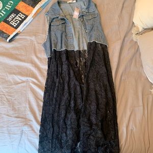 Origami Plus Size Long Denim and Lace Vest
